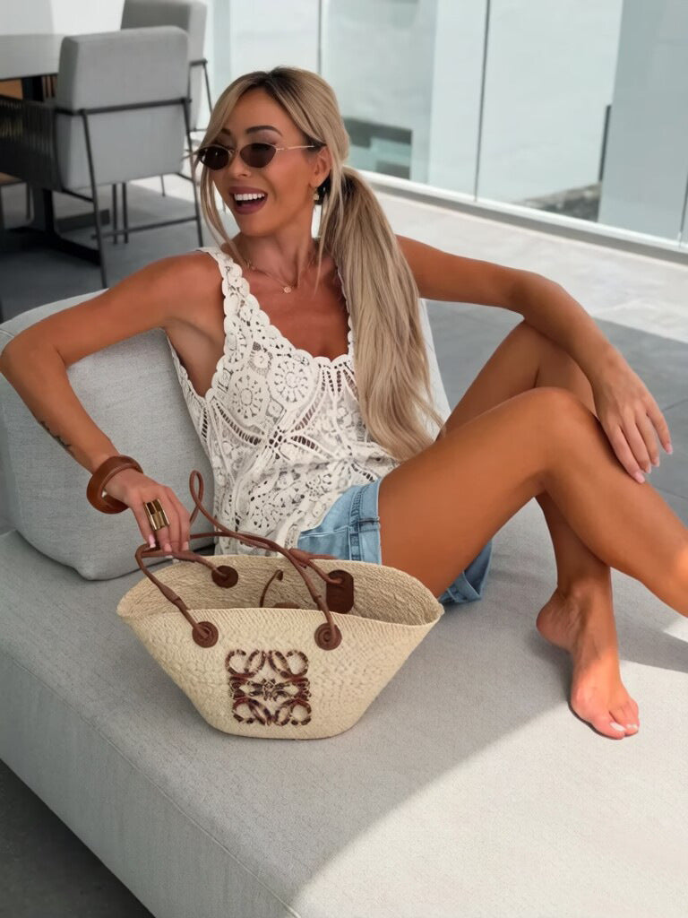 Intricate Sun-Medallion Lace Tank Top