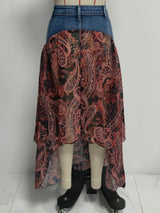 Paisley Chiffon Denim Patchwork Maxi Skirt