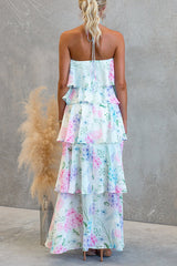 Floral Watercolor Tiered Chiffon Maxi Dress