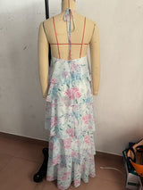 Floral Watercolor Tiered Chiffon Maxi Dress