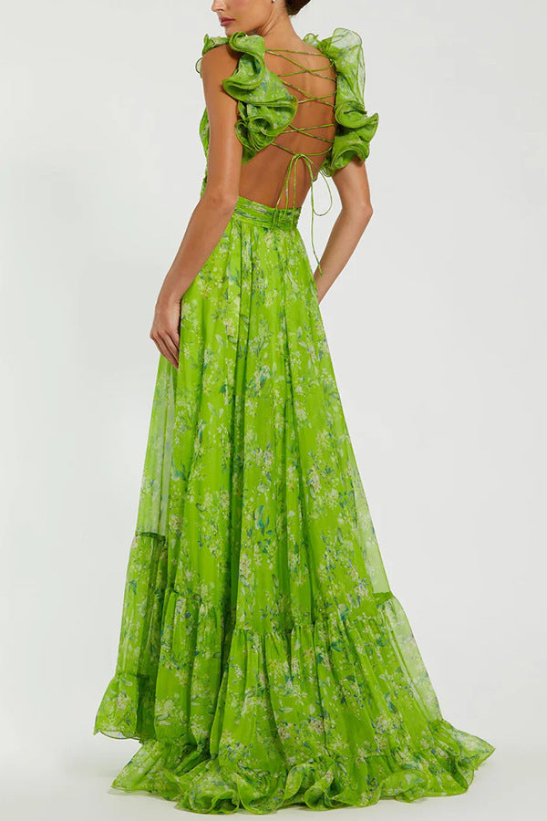 Sun-Drenched Yellow Ruffled Cutout Gown