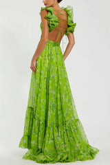 Sun-Drenched Yellow Ruffled Cutout Gown