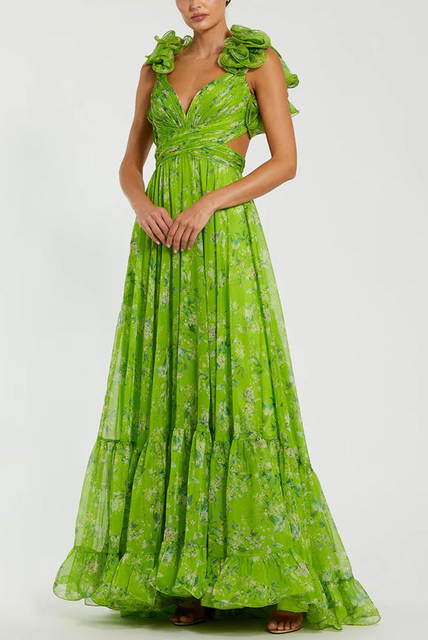 Sun-Drenched Yellow Ruffled Cutout Gown