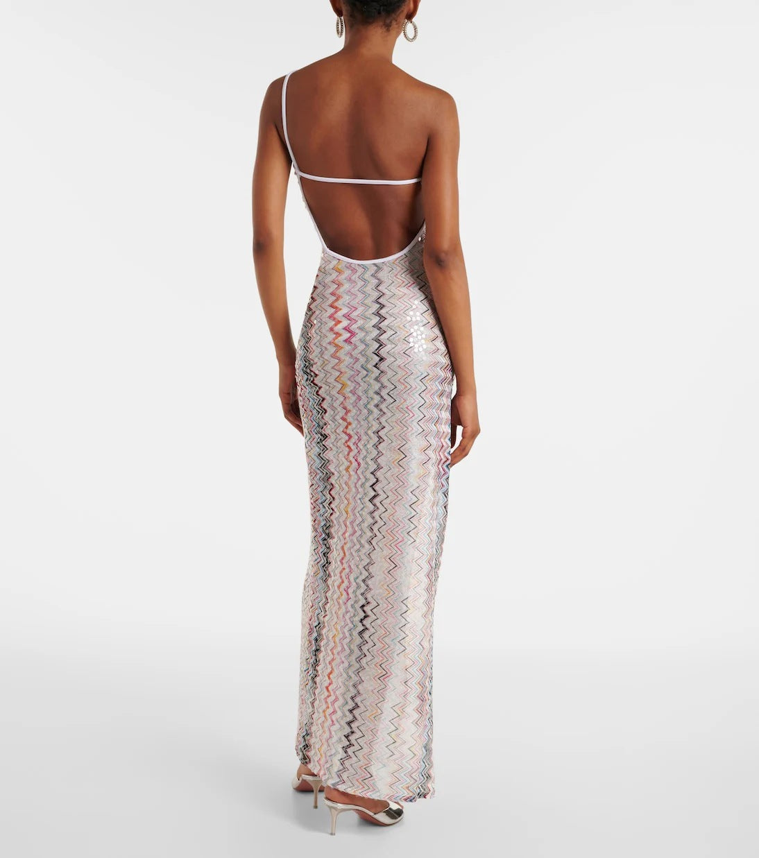 Metallic Chevron Sequin One-Shoulder Dress