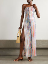 Metallic Chevron Sequin One-Shoulder Dress