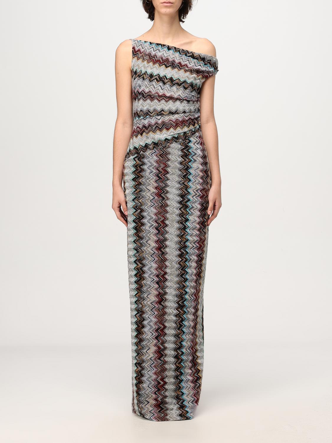 Chevron Metallic Knit Off-Shoulder Gown