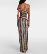 Chevron Metallic Knit Off-Shoulder Gown