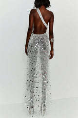 Open-Knit Metallic Ring Cutout Maxi Dress