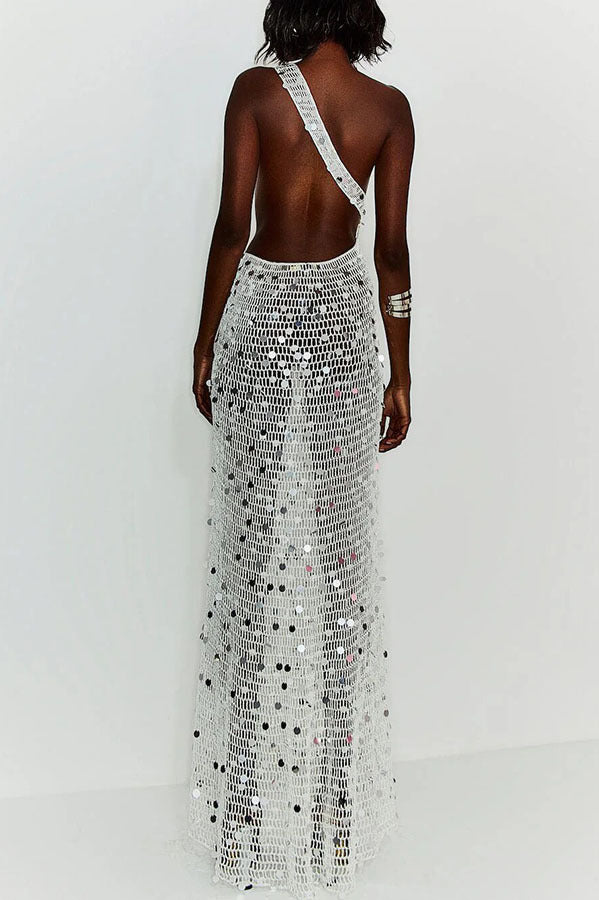 Open-Knit Metallic Ring Cutout Maxi Dress
