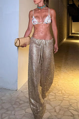 Metallic Mesh Drawstring Beach Trousers