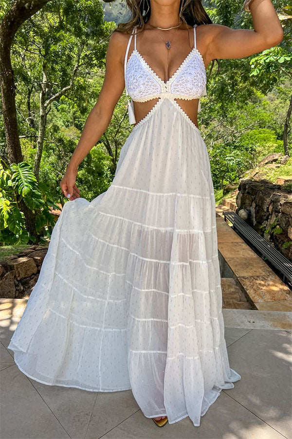 White Swiss Dot Cutout Maxi Dress