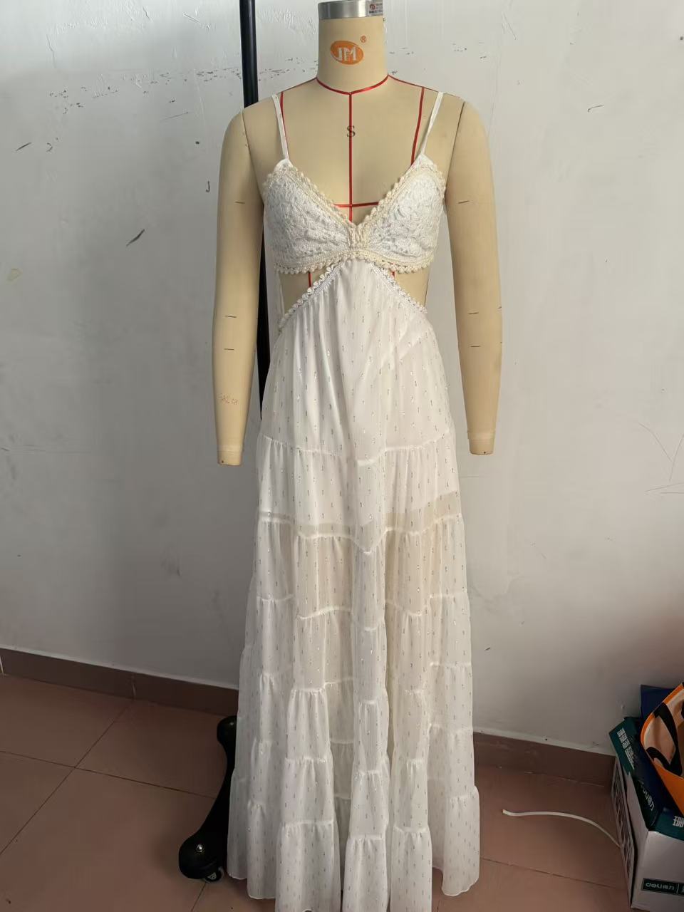 White Swiss Dot Cutout Maxi Dress