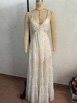 White Swiss Dot Cutout Maxi Dress