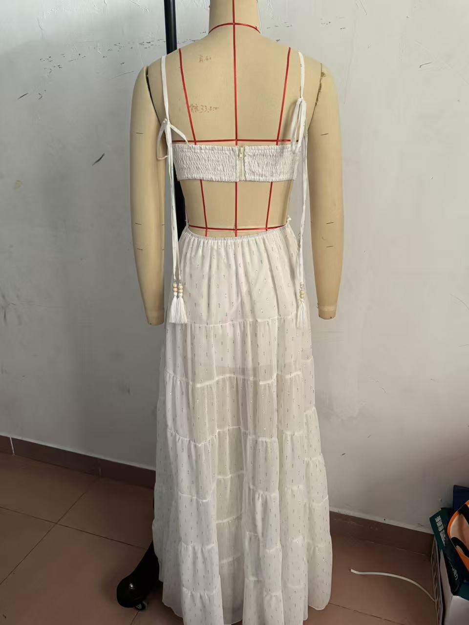 White Swiss Dot Cutout Maxi Dress