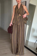 Earthy Striped Linen Halter Co-Ord Set