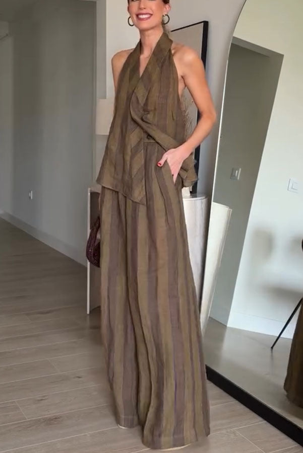 Earthy Striped Linen Halter Co-Ord Set