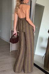 Earthy Striped Linen Halter Co-Ord Set