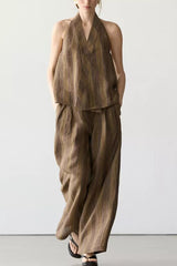 Earthy Striped Linen Halter Co-Ord Set