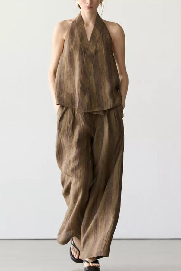 Earthy Striped Linen Halter Co-Ord Set
