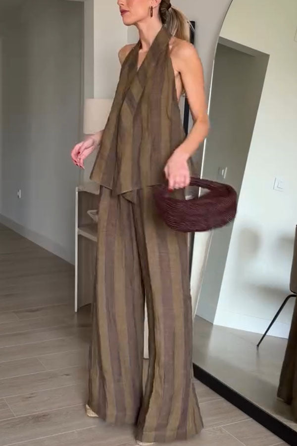 Earthy Striped Linen Halter Co-Ord Set