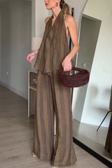 Earthy Striped Linen Halter Co-Ord Set