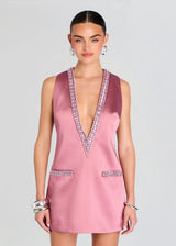 Crystal-Embellished Plunge Black Mini Dress