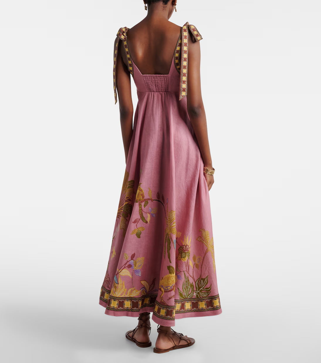 Rose Pink Floral Trim Chiffon Maxi Gown