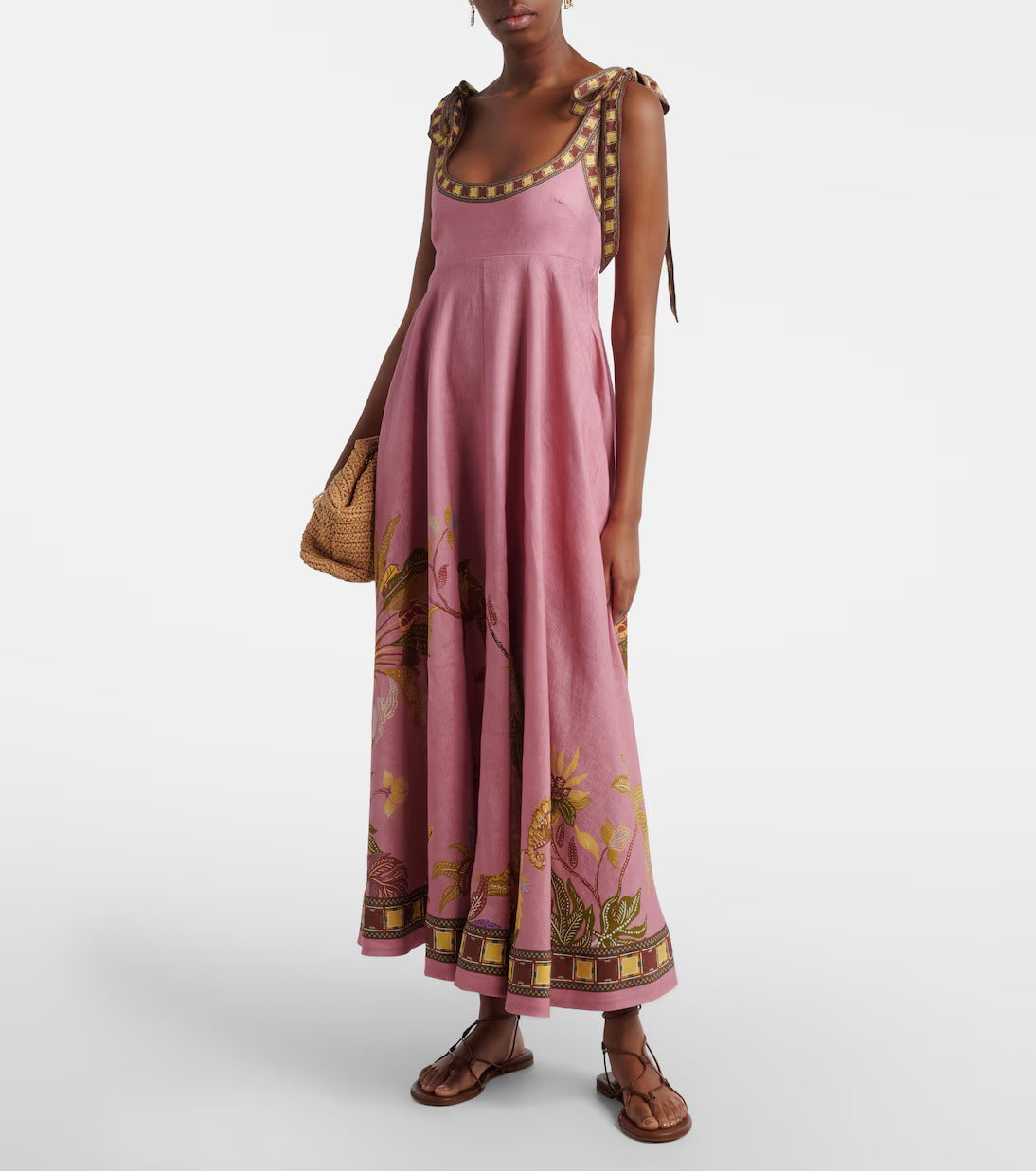 Rose Pink Floral Trim Chiffon Maxi Gown
