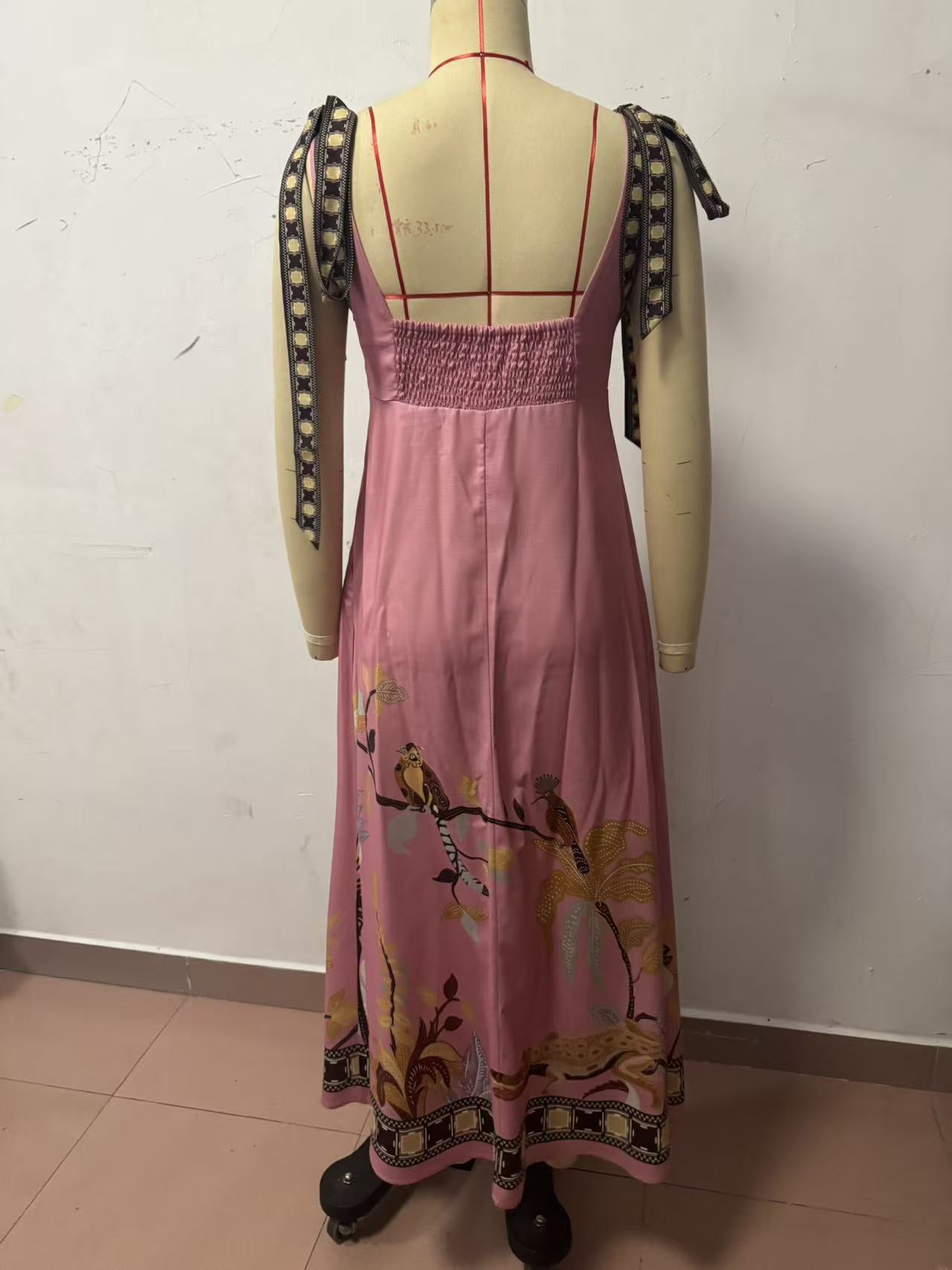 Rose Pink Floral Trim Chiffon Maxi Gown