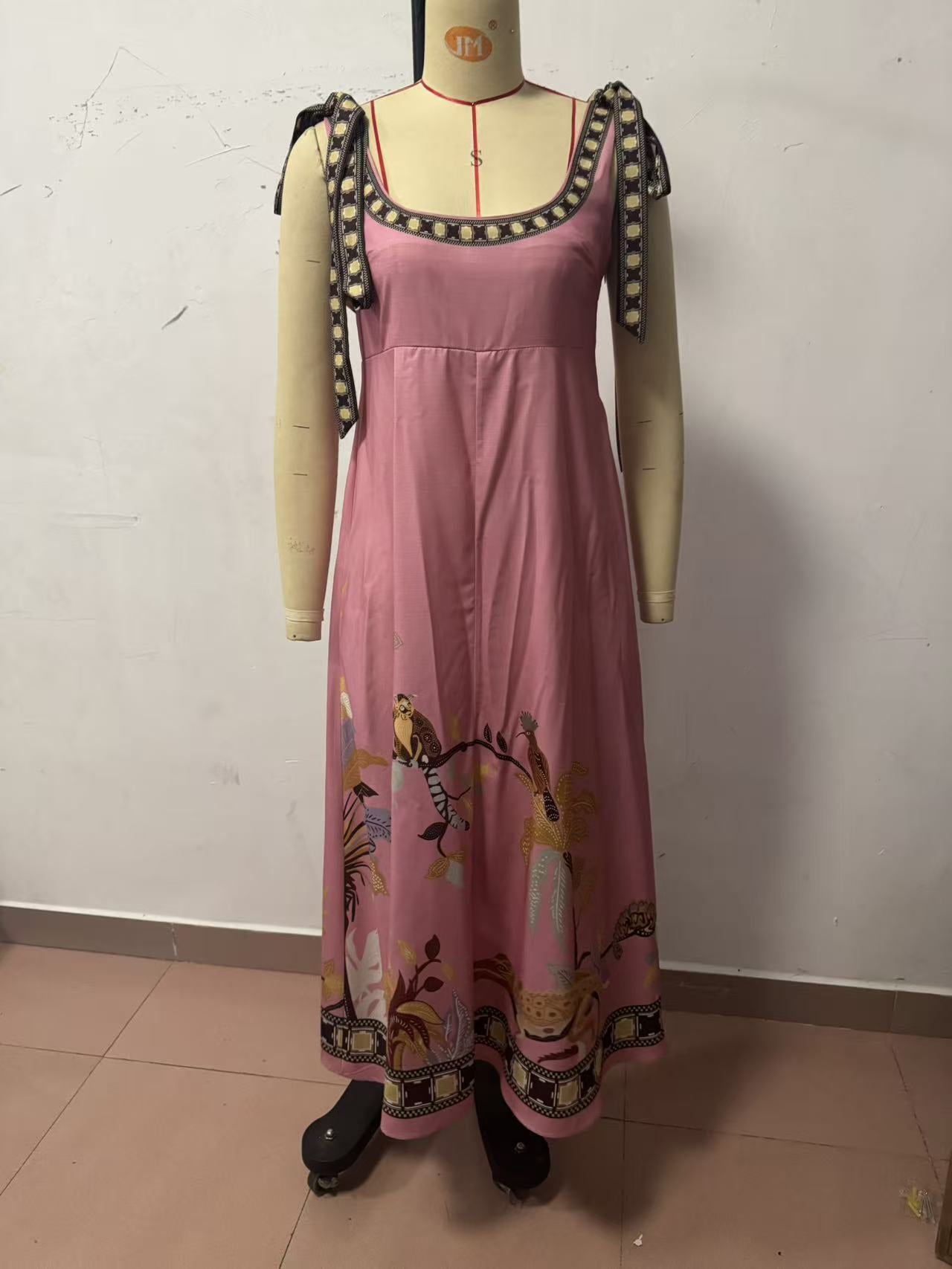 Rose Pink Floral Trim Chiffon Maxi Gown