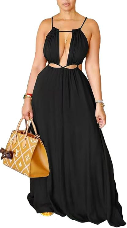 Women's Sexy Cut-Out Halter Maxi Dress