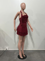 Sexy One-Shoulder Ruched Mini Dress – Tiered Flared Hem Bodycon Dress