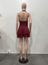 Sexy One-Shoulder Ruched Mini Dress – Tiered Flared Hem Bodycon Dress