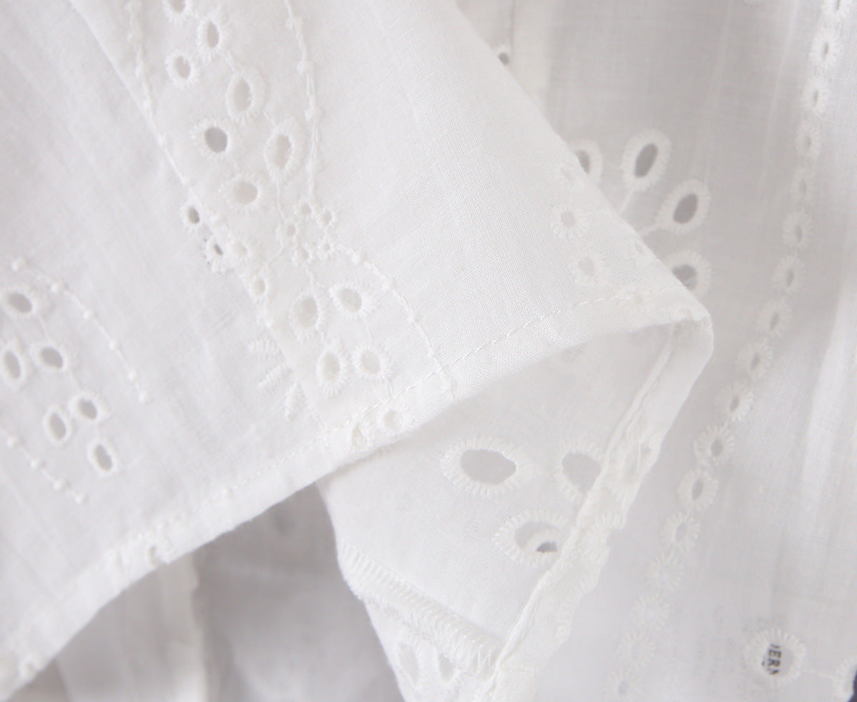 Vintage White Eyelet Lace Crop Top – Puff Sleeve Lace-Up Corset Blouse