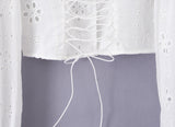 Vintage White Eyelet Lace Crop Top – Puff Sleeve Lace-Up Corset Blouse
