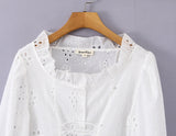 Vintage White Eyelet Lace Crop Top – Puff Sleeve Lace-Up Corset Blouse