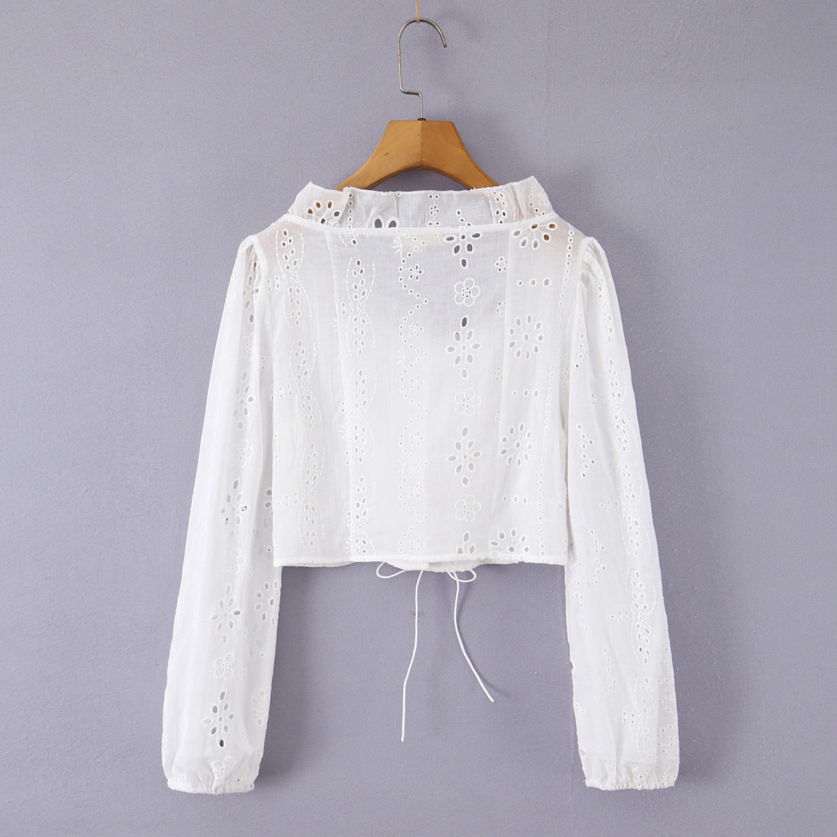 Vintage White Eyelet Lace Crop Top – Puff Sleeve Lace-Up Corset Blouse