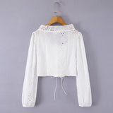 Vintage White Eyelet Lace Crop Top – Puff Sleeve Lace-Up Corset Blouse