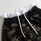 Casual Camouflage Print Cargo Shorts – High-Waist Drawstring Shorts with Pockets