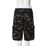 Casual Camouflage Print Cargo Shorts – High-Waist Drawstring Shorts with Pockets