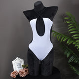 Sexy Contrast Binding Cut-Out Monokini – High-Cut Halter One-Piece Swimsuit