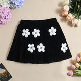 Cute 3D Flower Appliqué Velvet Mini Skirt