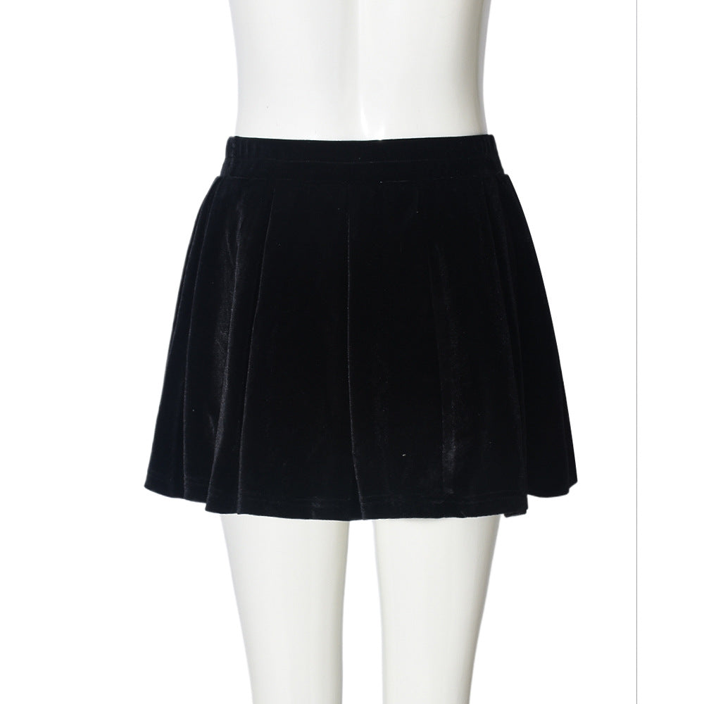 Cute 3D Flower Appliqué Velvet Mini Skirt