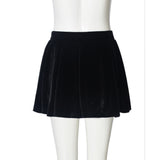 Cute 3D Flower Appliqué Velvet Mini Skirt