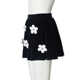 Cute 3D Flower Appliqué Velvet Mini Skirt