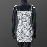 Romantic Sheer Floral Lace Mini Dress - Sleeveless Tie-Strap