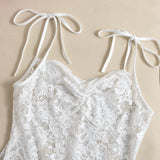 Romantic Sheer Floral Lace Mini Dress - Sleeveless Tie-Strap