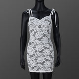 Romantic Sheer Floral Lace Mini Dress - Sleeveless Tie-Strap