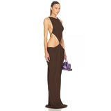 Brown Halter Slit Maxi Dress