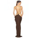 Brown Halter Slit Maxi Dress